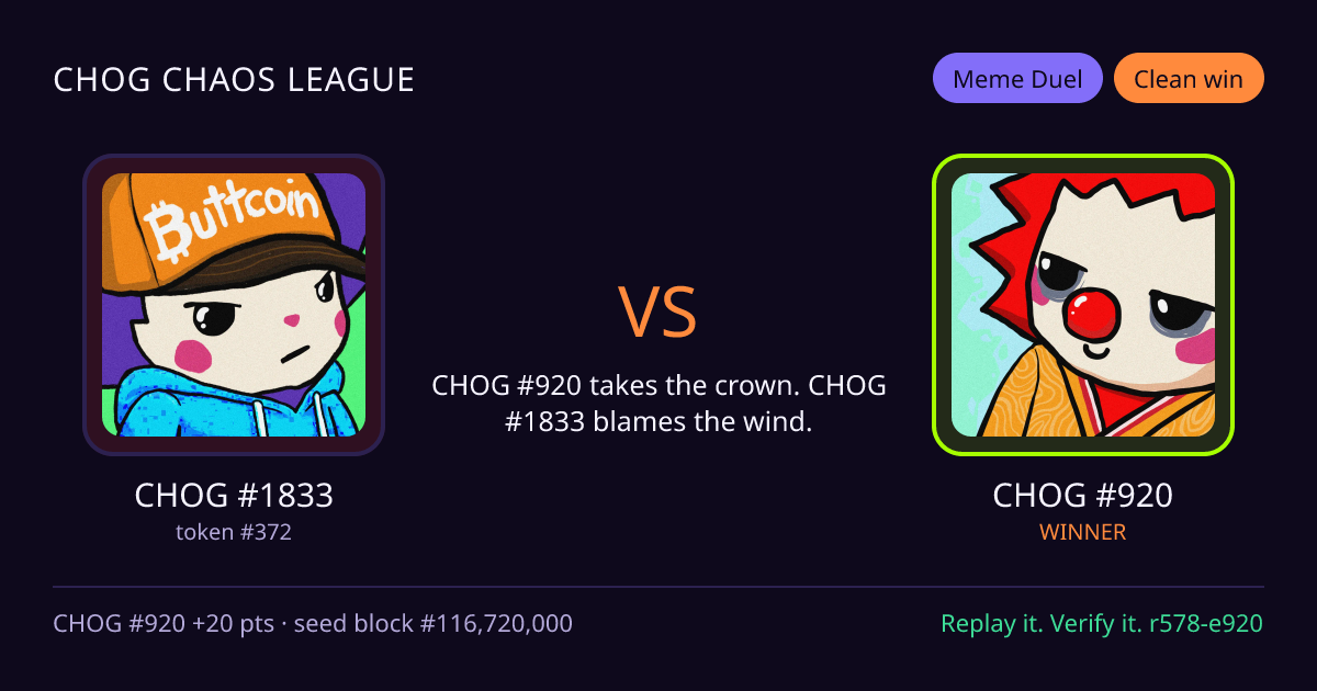 Highlight card: CHOG #1833 versus CHOG #920