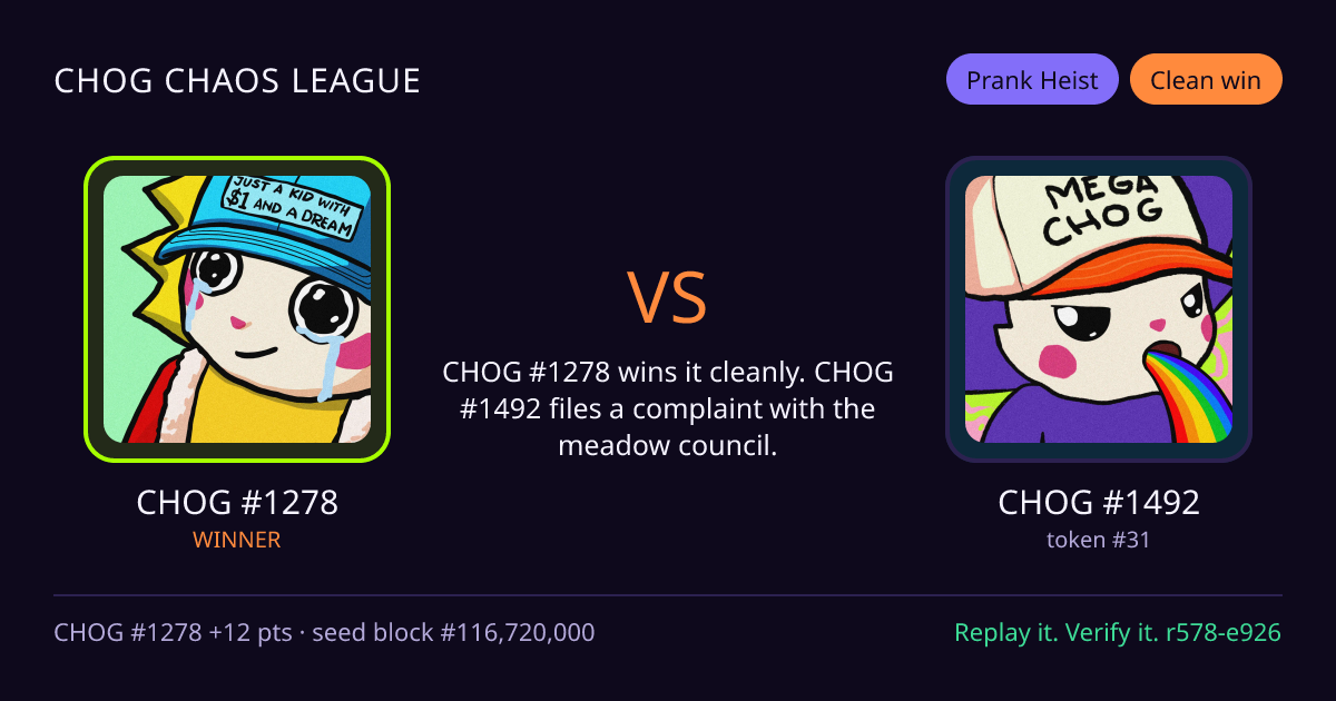Highlight card: CHOG #1278 versus CHOG #1492