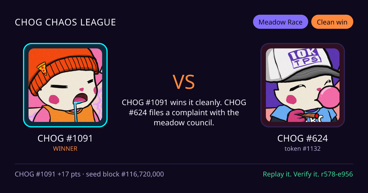 Highlight card: CHOG #1091 versus CHOG #624