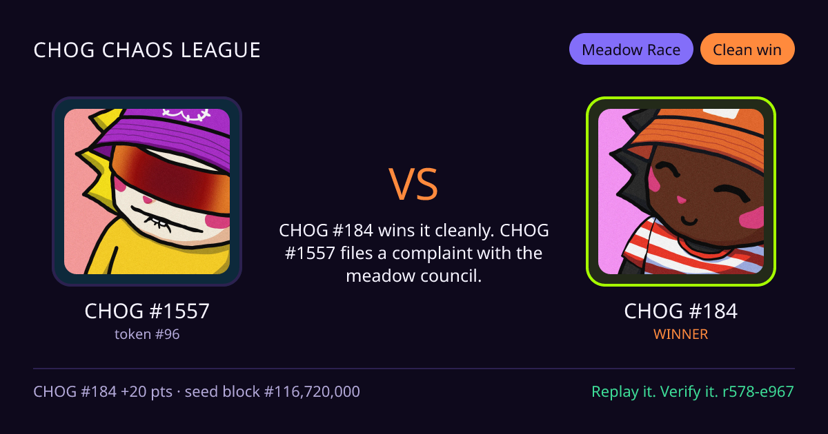 Highlight card: CHOG #1557 versus CHOG #184