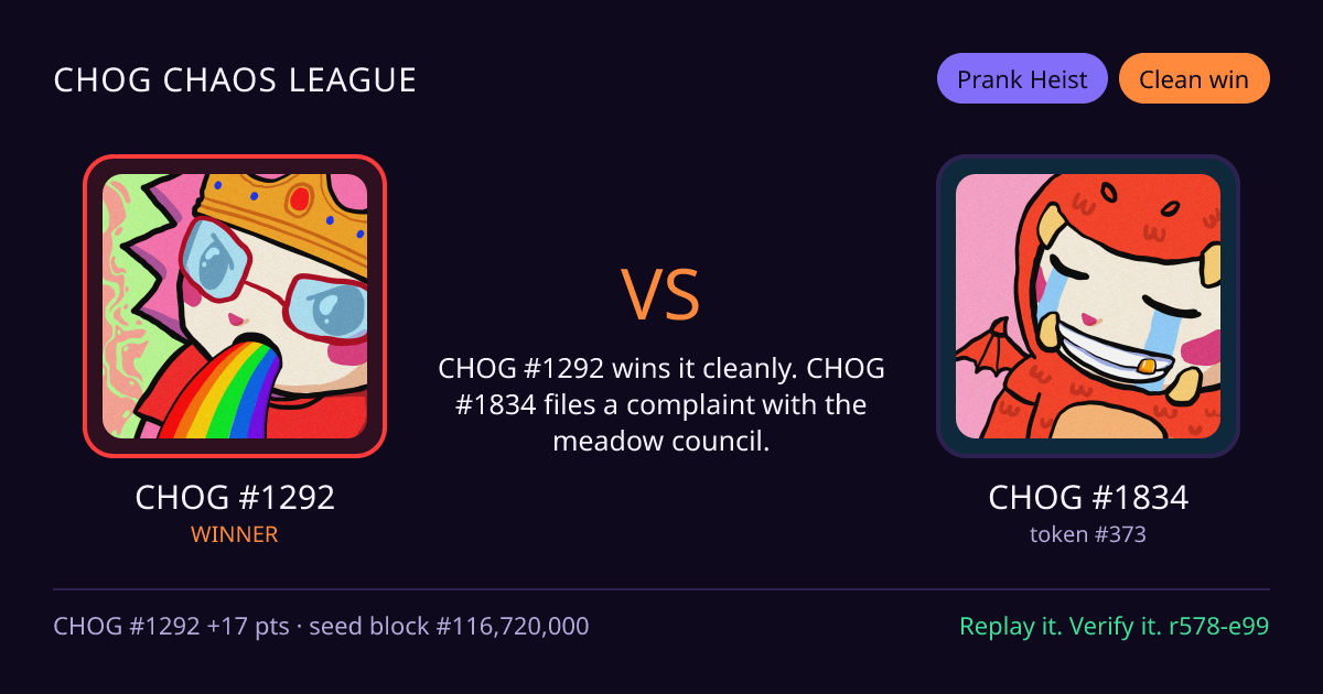 Highlight card: CHOG #1292 versus CHOG #1834
