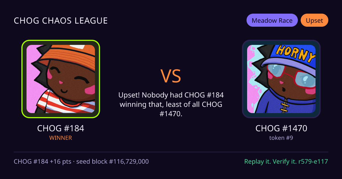 Highlight card: CHOG #184 versus CHOG #1470
