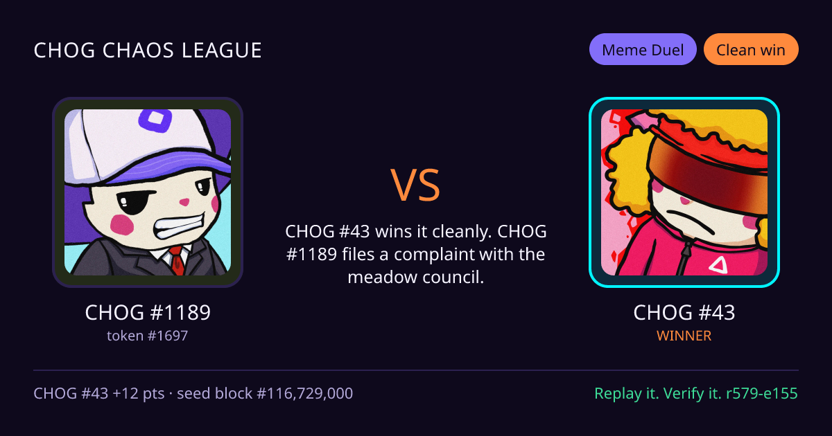 Highlight card: CHOG #1189 versus CHOG #43