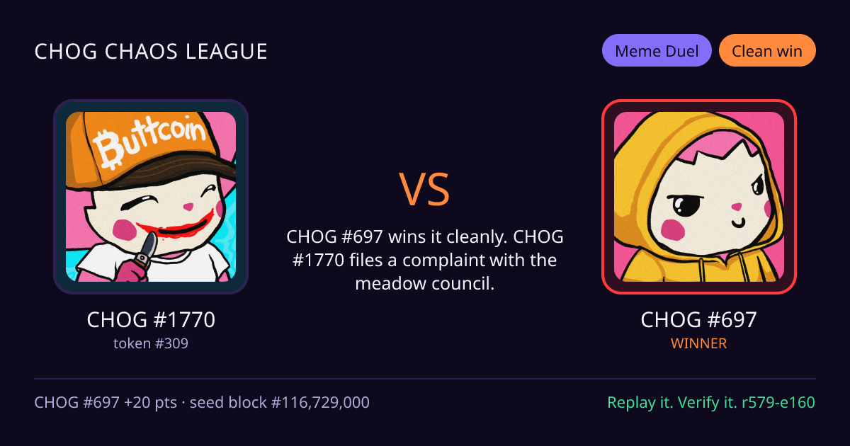 Highlight card: CHOG #1770 versus CHOG #697