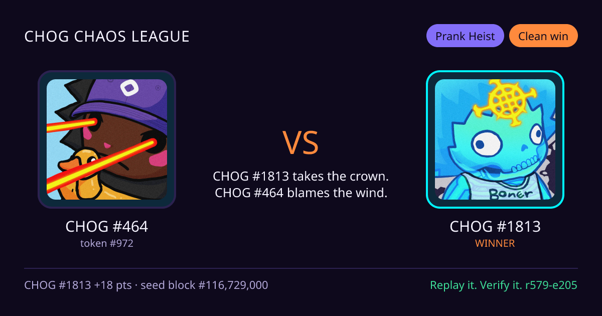 Highlight card: CHOG #464 versus CHOG #1813