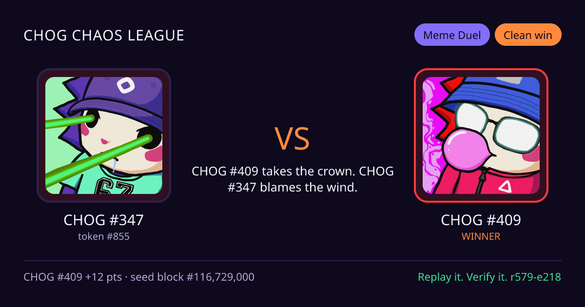 Highlight card: CHOG #347 versus CHOG #409
