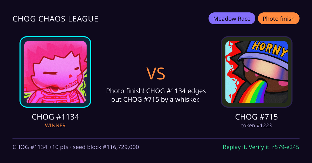 Highlight card: CHOG #1134 versus CHOG #715