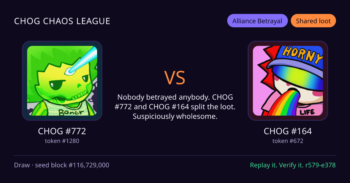 Highlight card: CHOG #772 versus CHOG #164