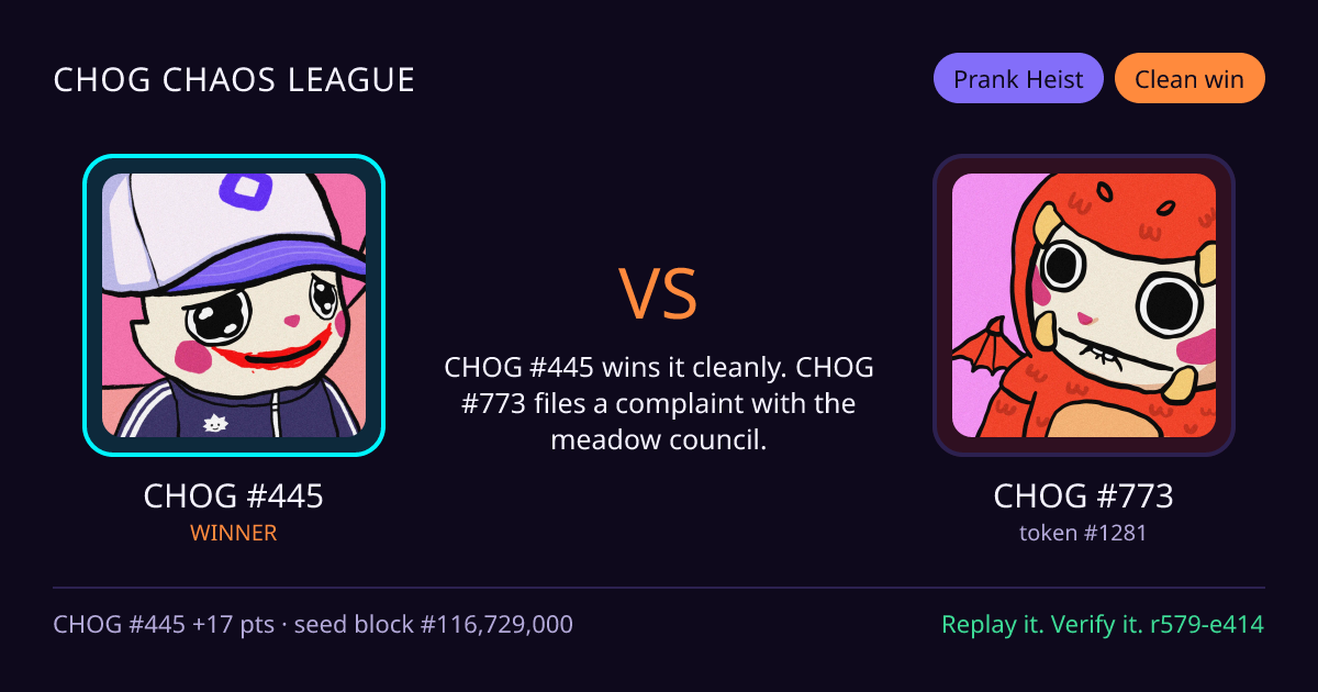 Highlight card: CHOG #445 versus CHOG #773