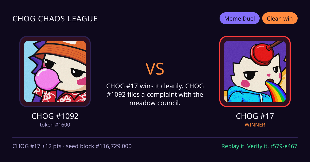 Highlight card: CHOG #1092 versus CHOG #17