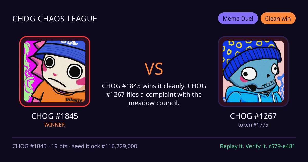 Highlight card: CHOG #1845 versus CHOG #1267