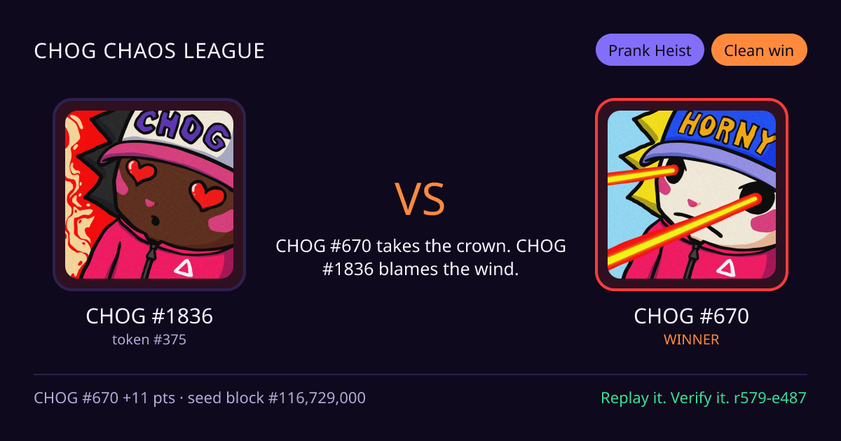 Highlight card: CHOG #1836 versus CHOG #670
