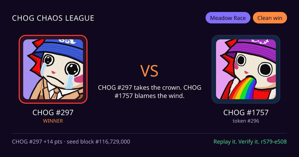 Highlight card: CHOG #297 versus CHOG #1757