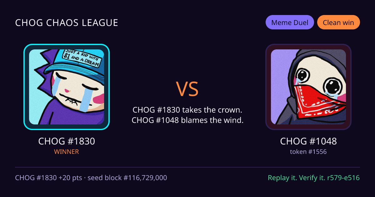 Highlight card: CHOG #1830 versus CHOG #1048