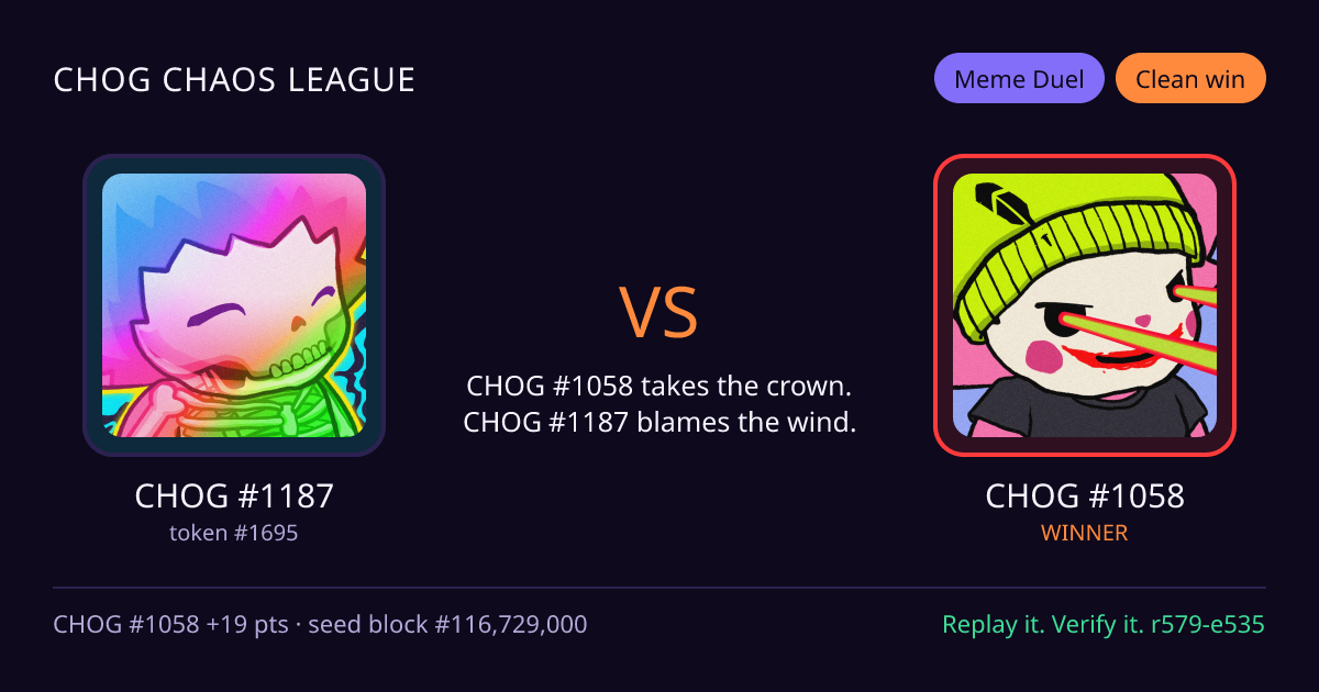 Highlight card: CHOG #1187 versus CHOG #1058