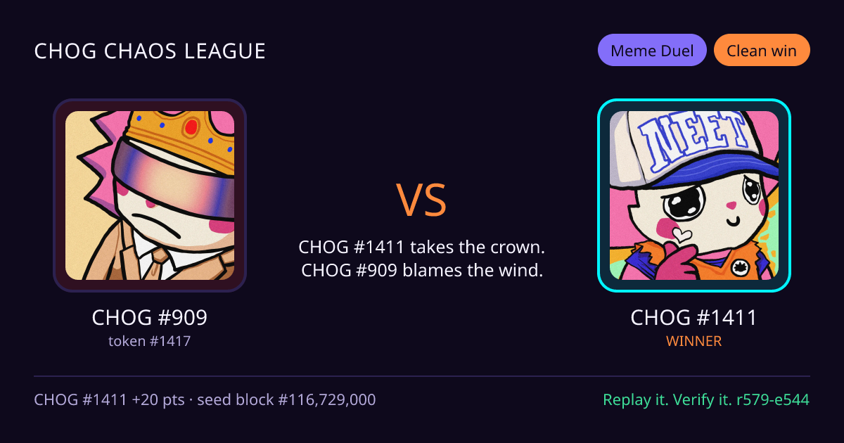 Highlight card: CHOG #909 versus CHOG #1411