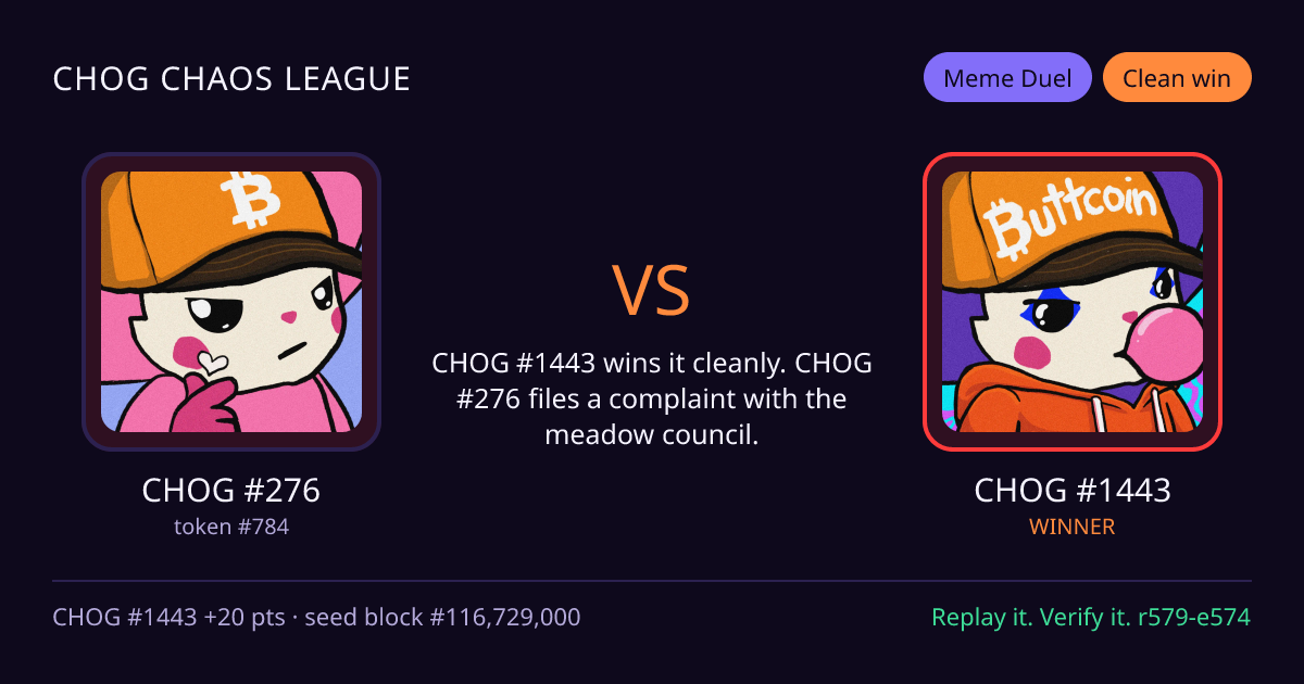 Highlight card: CHOG #276 versus CHOG #1443