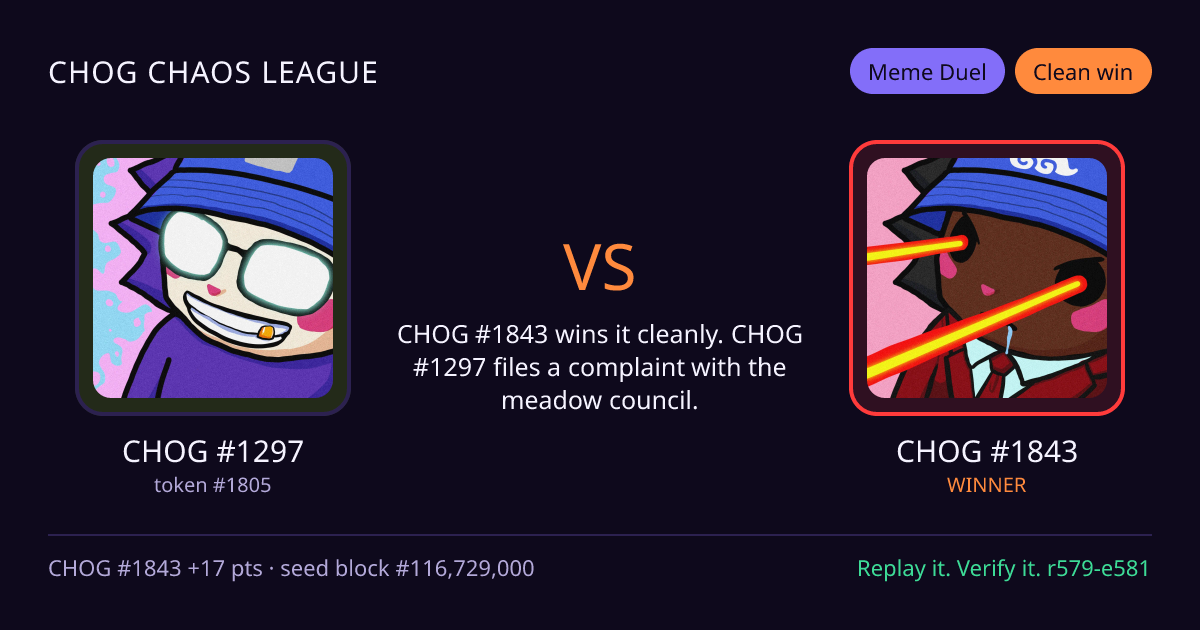 Highlight card: CHOG #1297 versus CHOG #1843