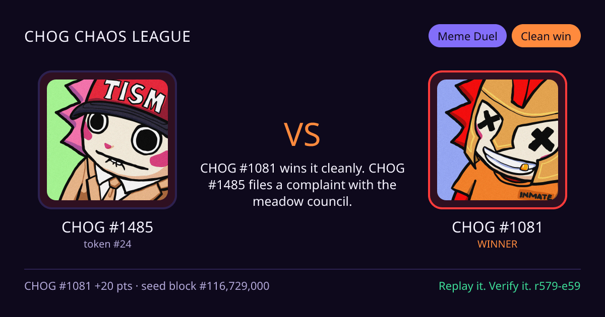 Highlight card: CHOG #1485 versus CHOG #1081