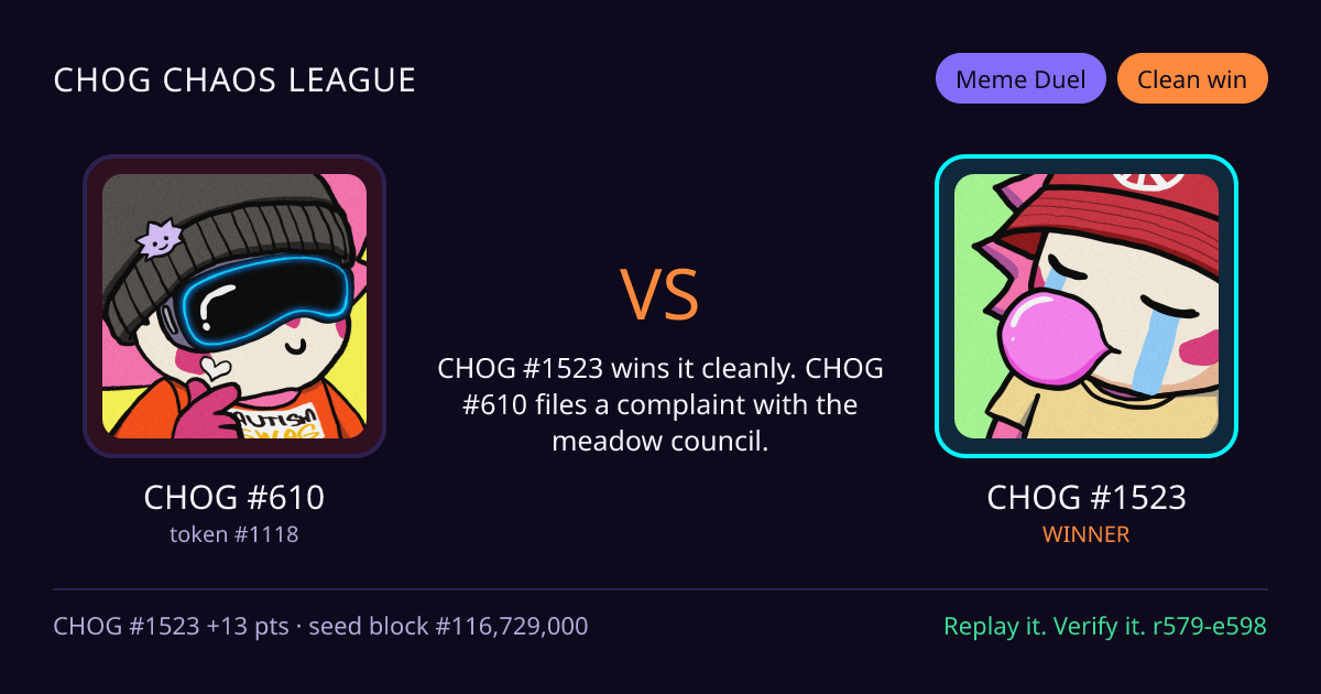 Highlight card: CHOG #610 versus CHOG #1523