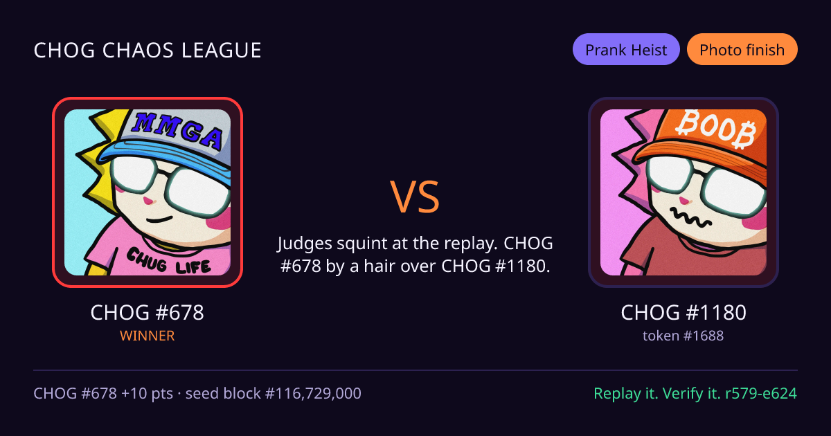 Highlight card: CHOG #678 versus CHOG #1180