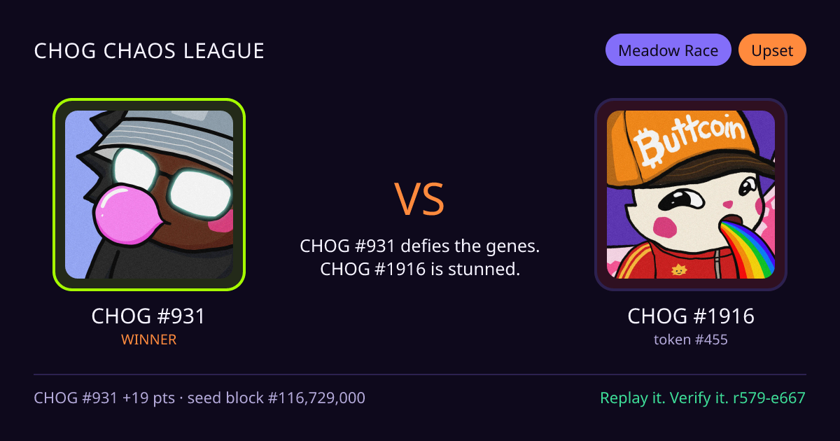 Highlight card: CHOG #931 versus CHOG #1916
