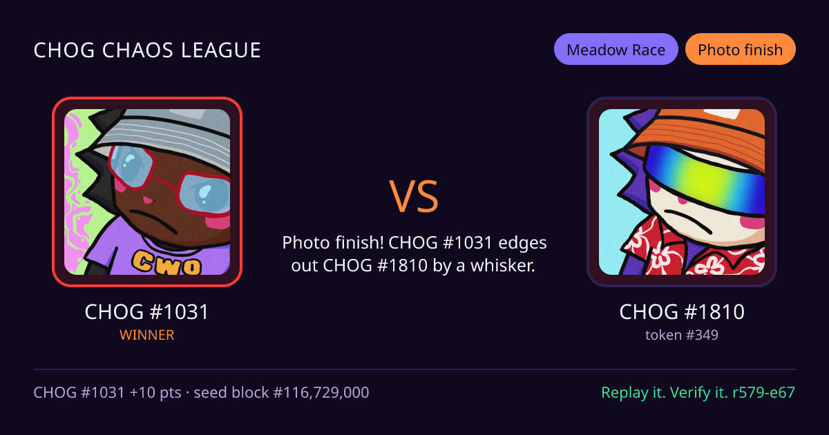 Highlight card: CHOG #1031 versus CHOG #1810