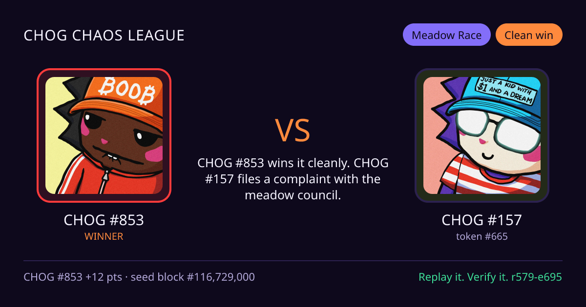 Highlight card: CHOG #853 versus CHOG #157