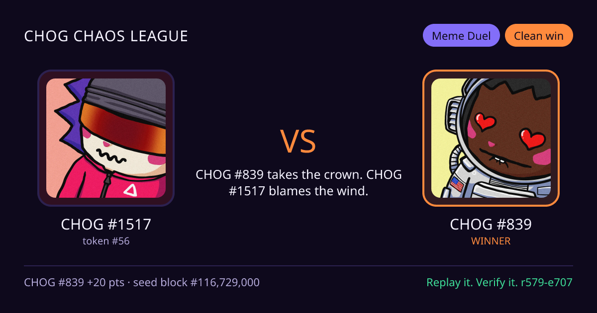 Highlight card: CHOG #1517 versus CHOG #839