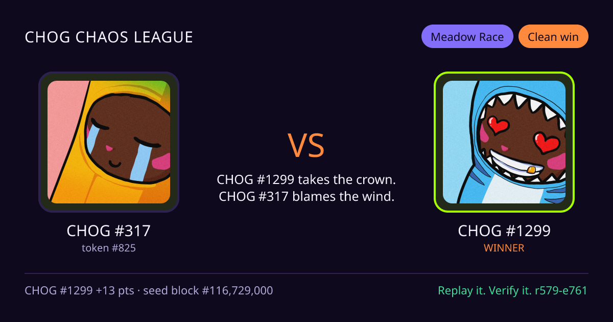 Highlight card: CHOG #317 versus CHOG #1299