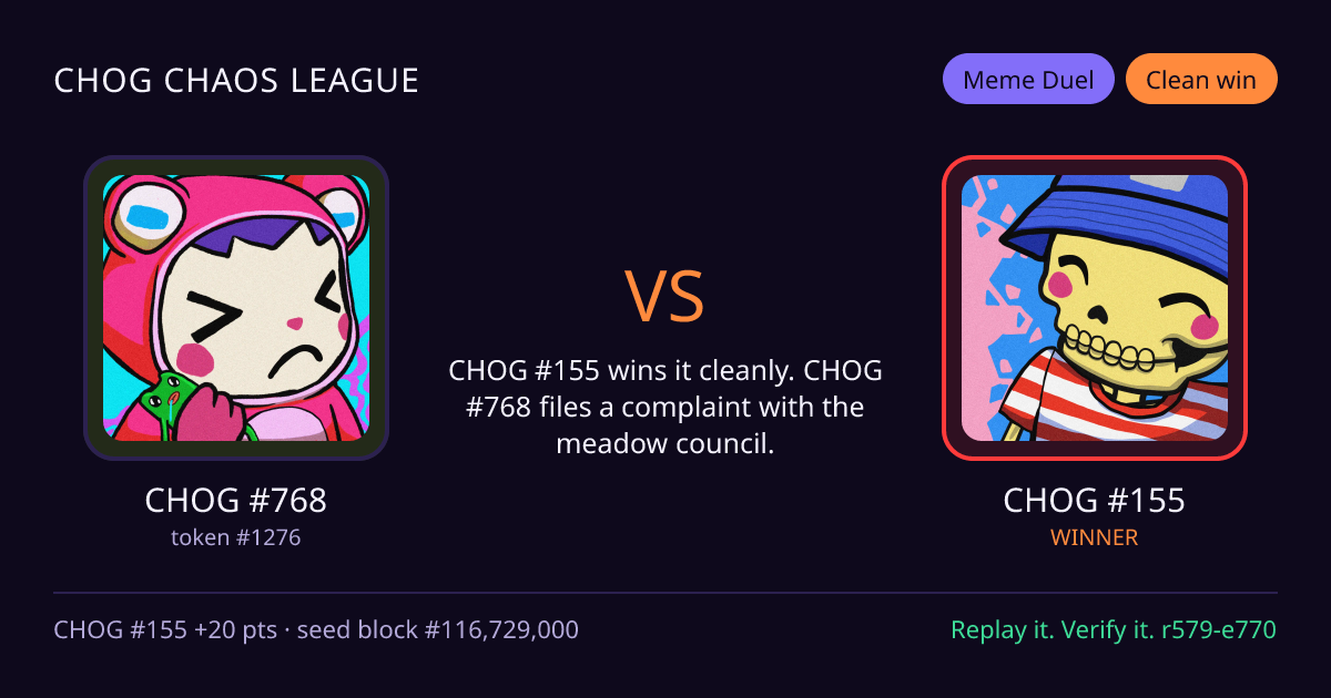 Highlight card: CHOG #768 versus CHOG #155