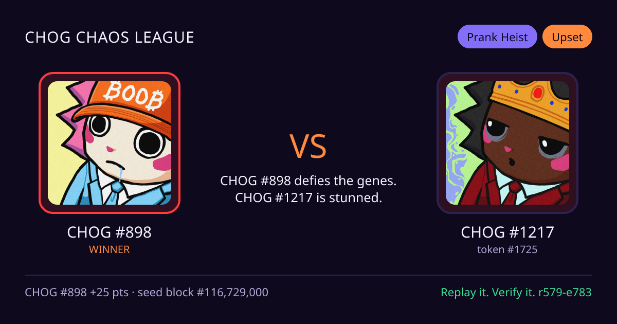 Highlight card: CHOG #898 versus CHOG #1217