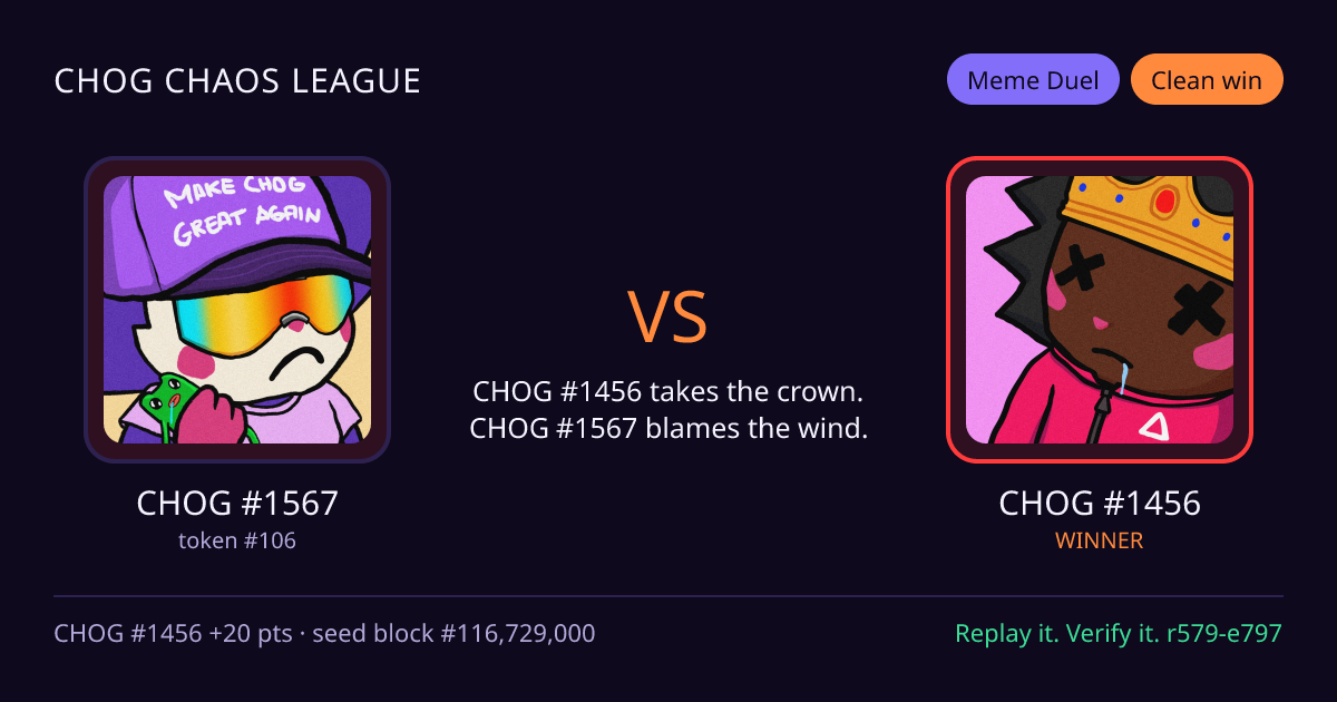 Highlight card: CHOG #1567 versus CHOG #1456