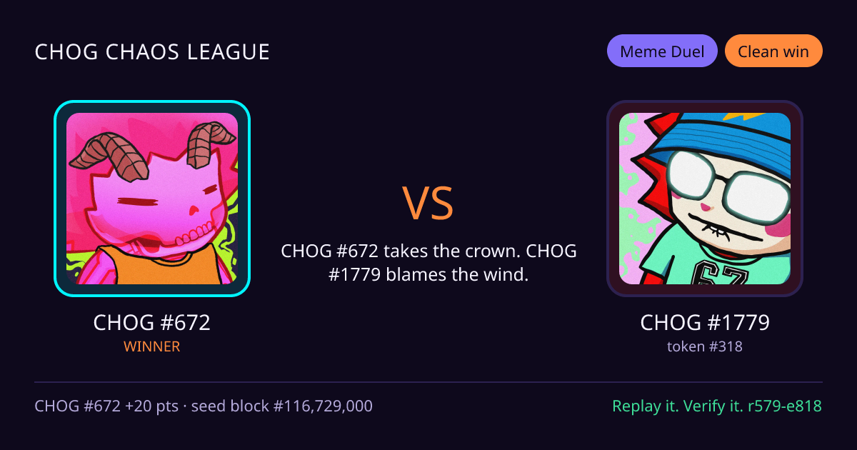 Highlight card: CHOG #672 versus CHOG #1779