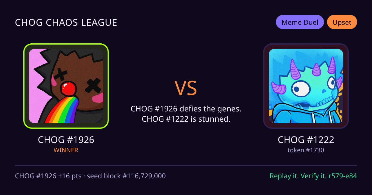 Highlight card: CHOG #1926 versus CHOG #1222