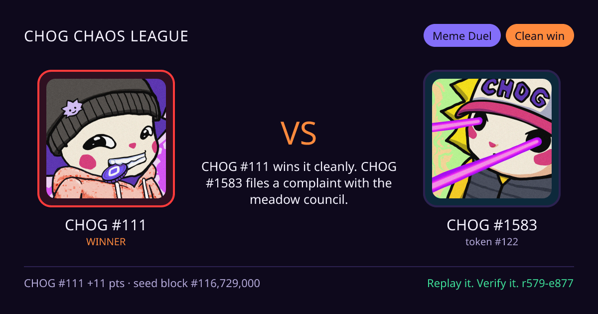 Highlight card: CHOG #111 versus CHOG #1583
