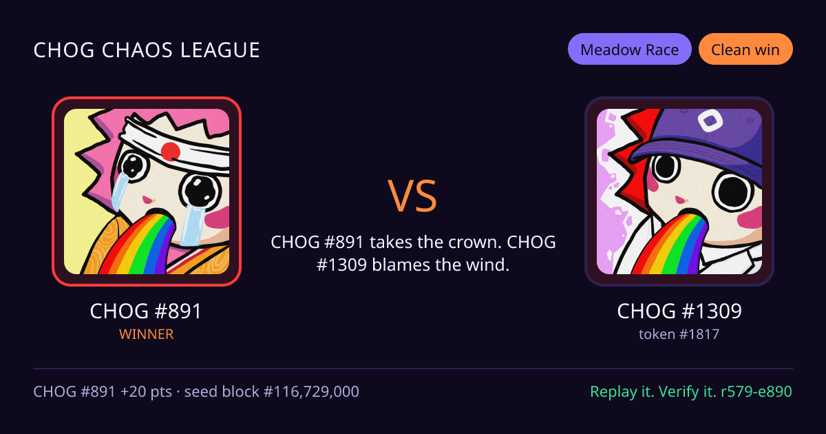 Highlight card: CHOG #891 versus CHOG #1309