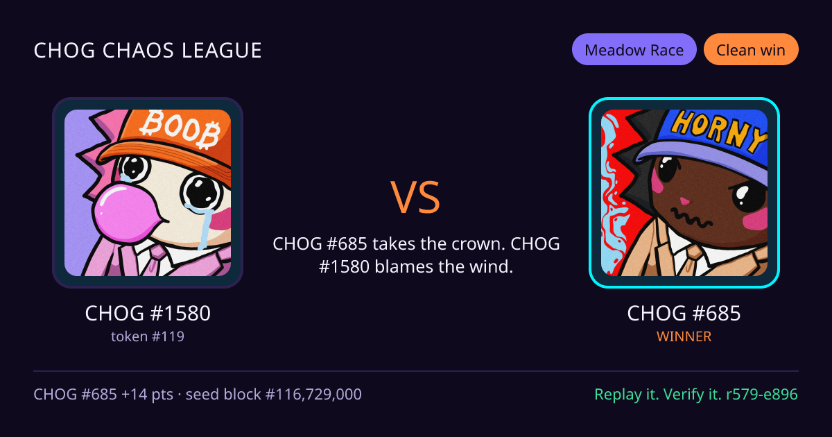 Highlight card: CHOG #1580 versus CHOG #685