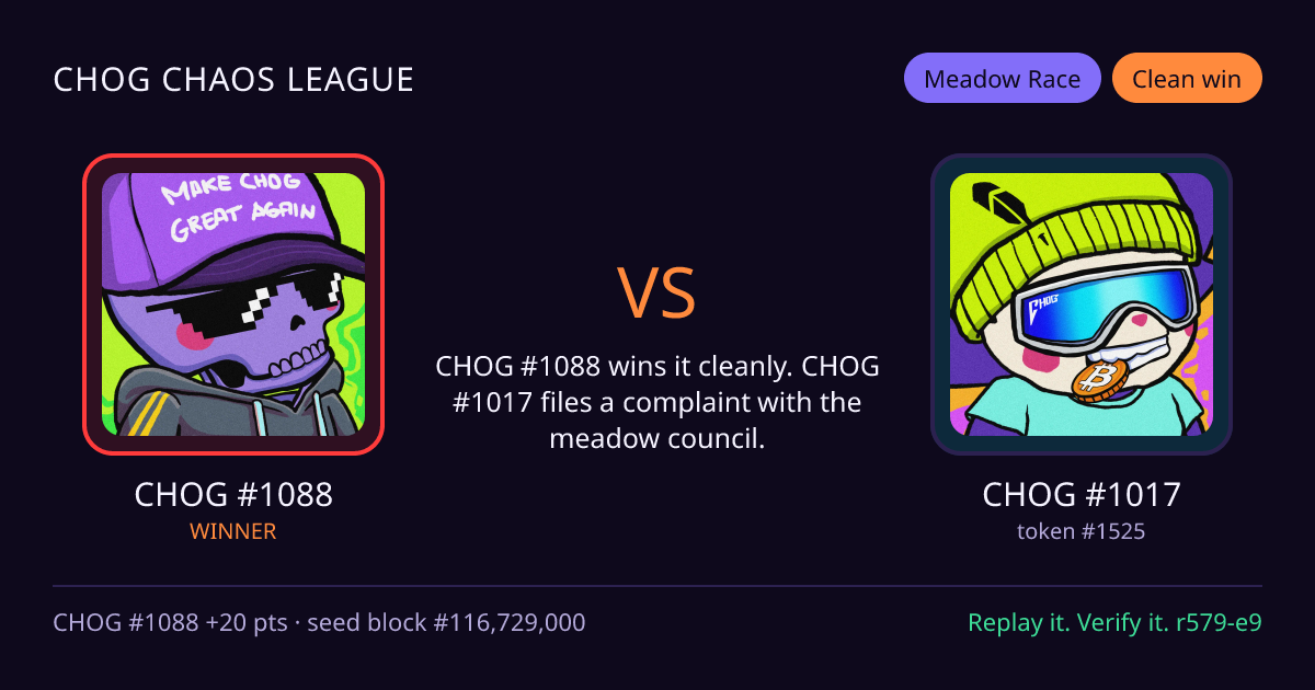 Highlight card: CHOG #1088 versus CHOG #1017