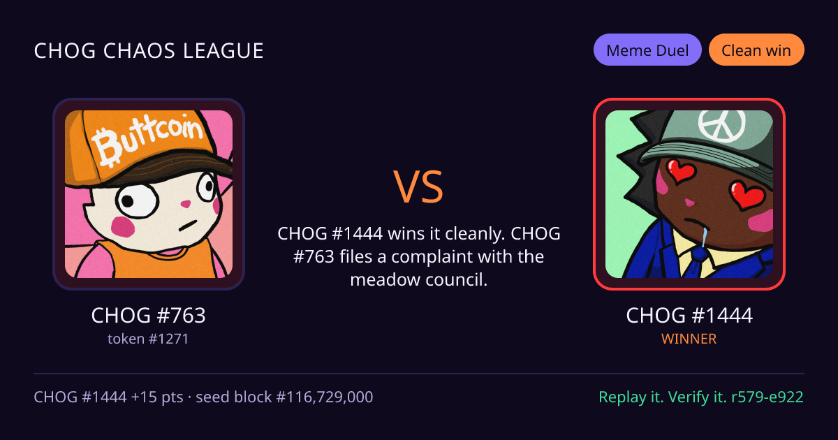 Highlight card: CHOG #763 versus CHOG #1444