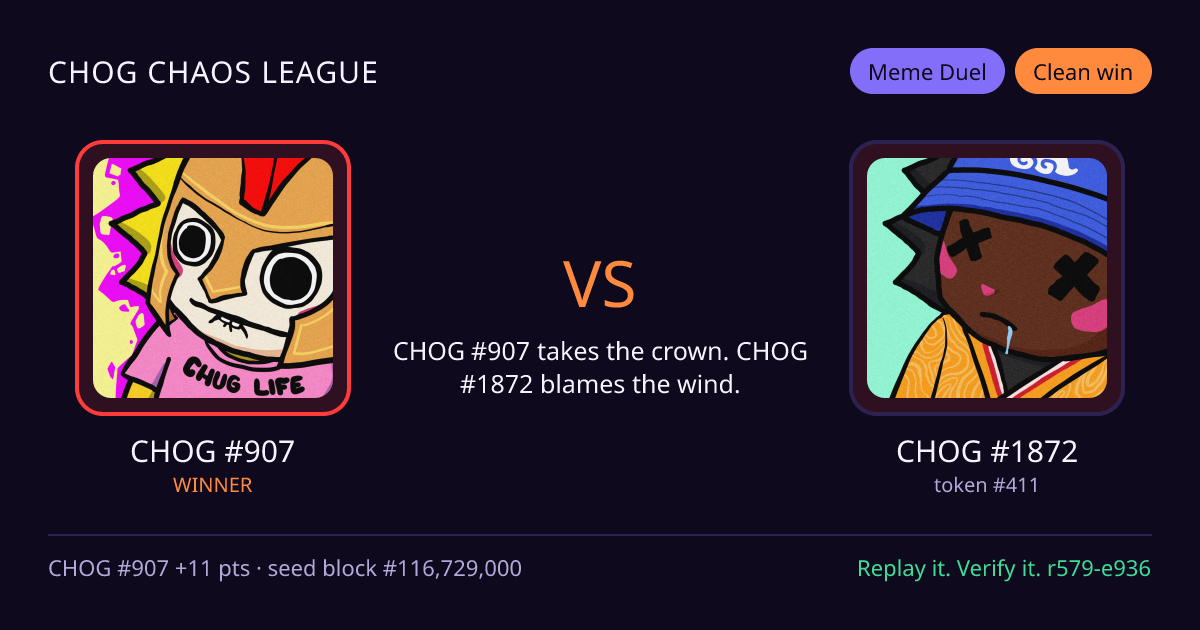 Highlight card: CHOG #907 versus CHOG #1872