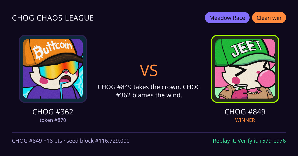 Highlight card: CHOG #362 versus CHOG #849