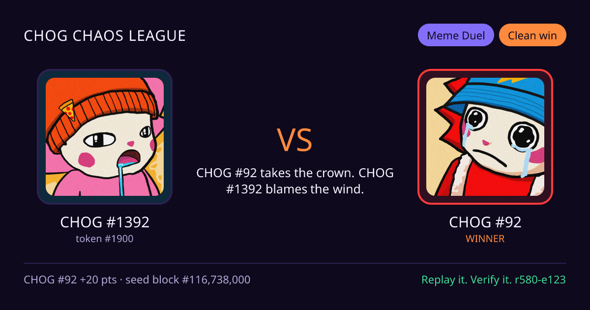 Highlight card: CHOG #1392 versus CHOG #92