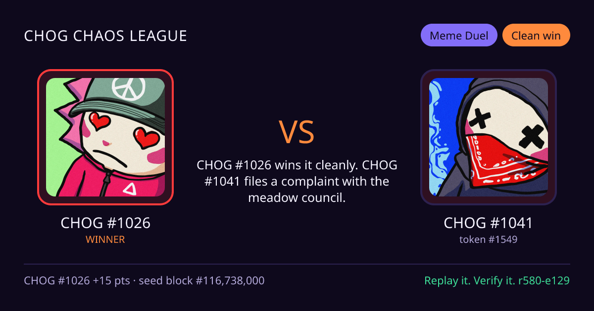 Highlight card: CHOG #1026 versus CHOG #1041