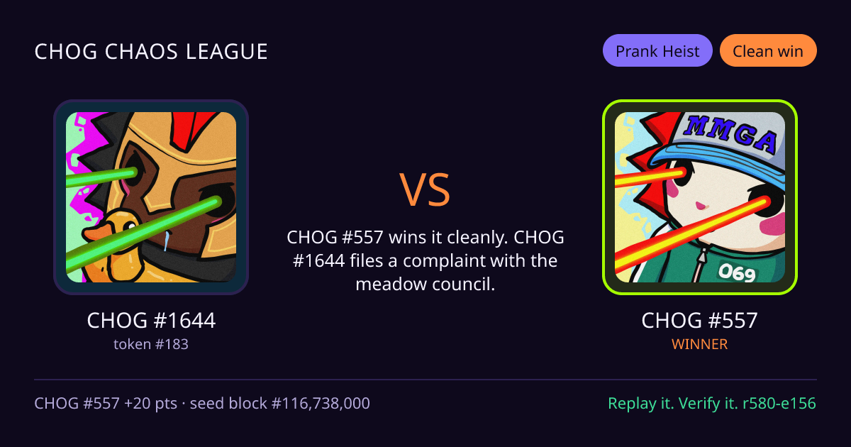 Highlight card: CHOG #1644 versus CHOG #557