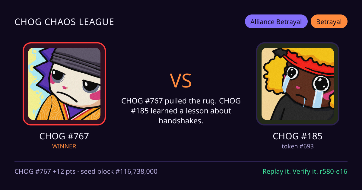 Highlight card: CHOG #767 versus CHOG #185