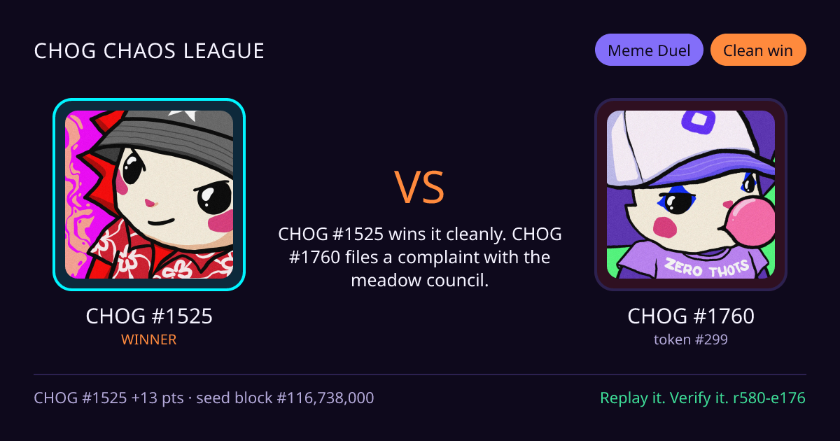 Highlight card: CHOG #1525 versus CHOG #1760