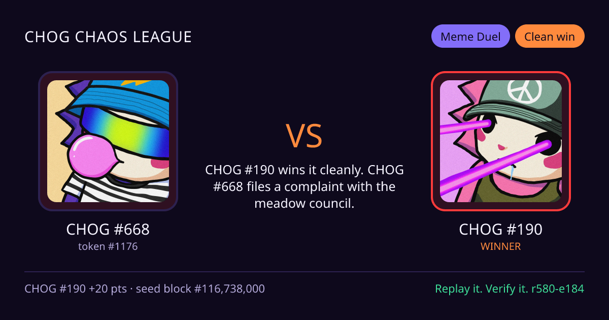 Highlight card: CHOG #668 versus CHOG #190