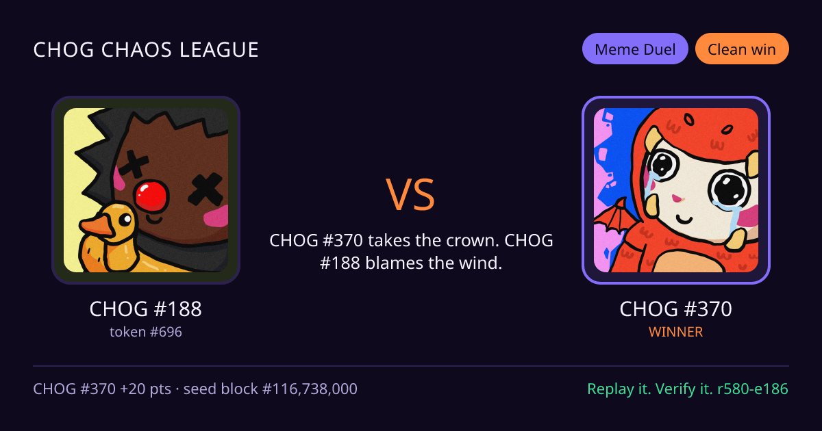 Highlight card: CHOG #188 versus CHOG #370