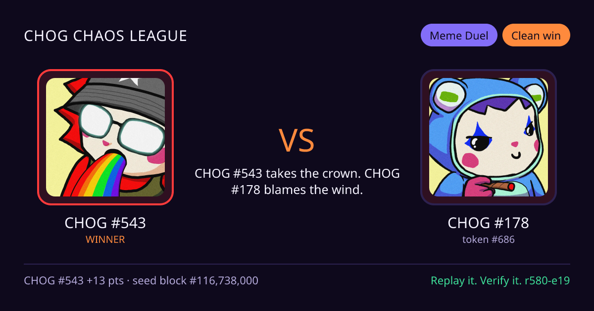 Highlight card: CHOG #543 versus CHOG #178